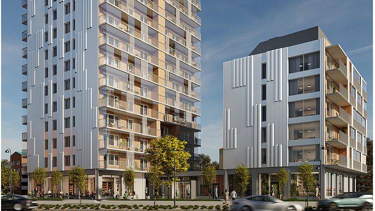 På byggnadsnämnden väntas beslut om bygglov för flerbostadshus på Herrgärdet. Totalt handlar det om 90 nya lägenheter i två byggnader. Illustration: Origo Arkitekter