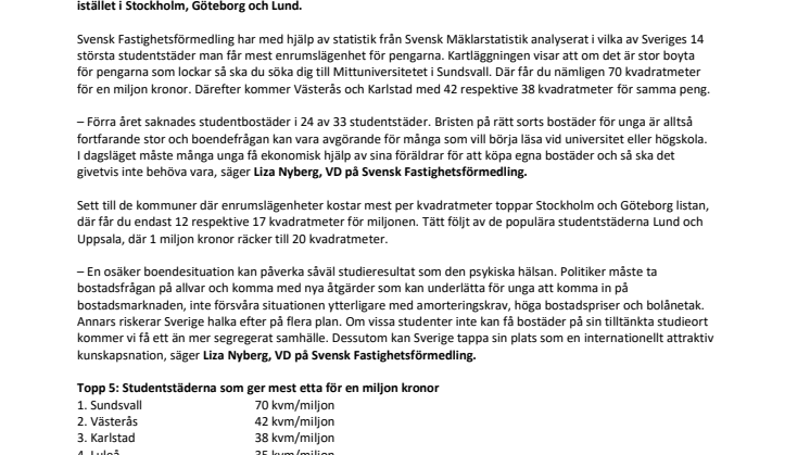 Unik kartläggning inför antagningsbeskedet: Här får du mest studentlägenhet för pengarna