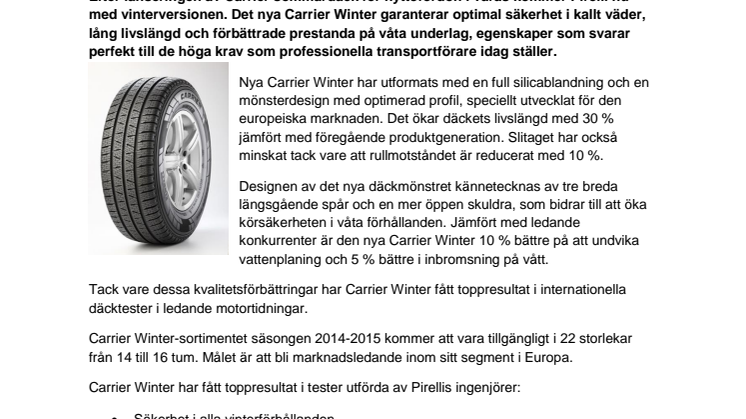 Pirelli Carrier Winter – nytt transportdäck ökar säkerhet, livslängd och prestanda