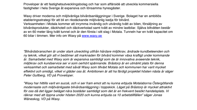 Proveloper utvecklar Waxy bilvårdsanläggning på 1500 kvm på Bråstorp i Motala