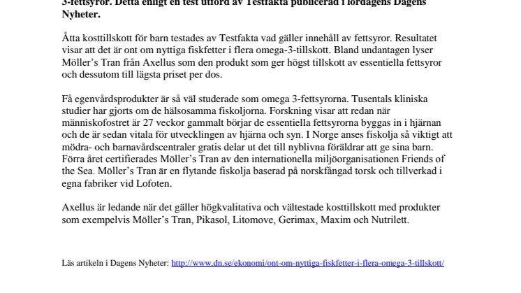 Möller’s från Axellus - bäst i Omega-3 test
