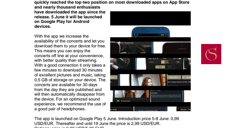 Android release: Success for new app for free digital concerts with the Gothenburg Symphony Orchestra
