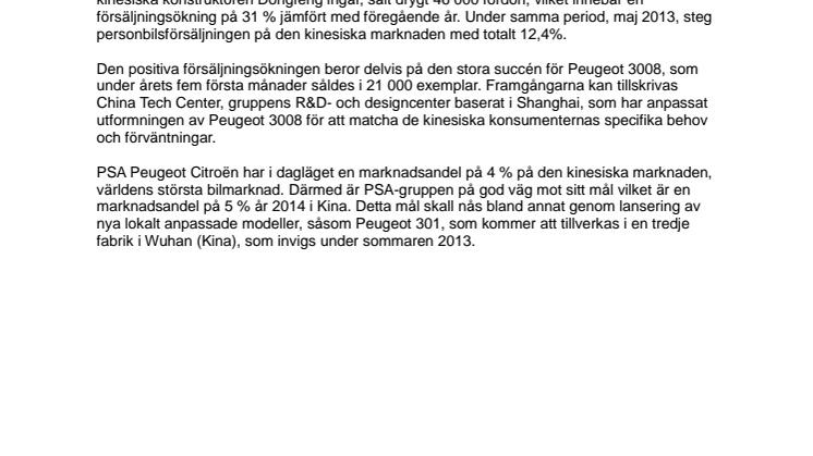 PSA Peugeot Citroën växer fortsatt kraftigt i Kina
