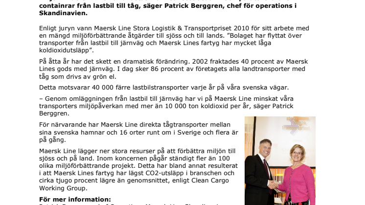 Maersk Line får pris för miljösatsning