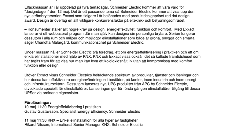 Schneider Electric visar smarta och snygga lösningar på Elfack