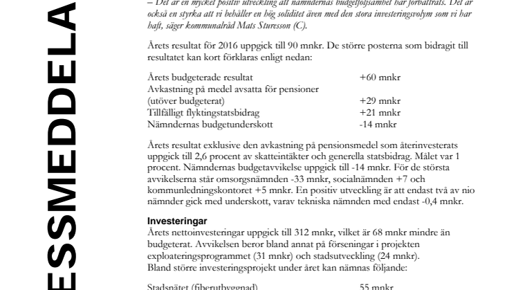Bokslut för Hässleholms kommun 2016: Positiva trendbrott och stort överskott