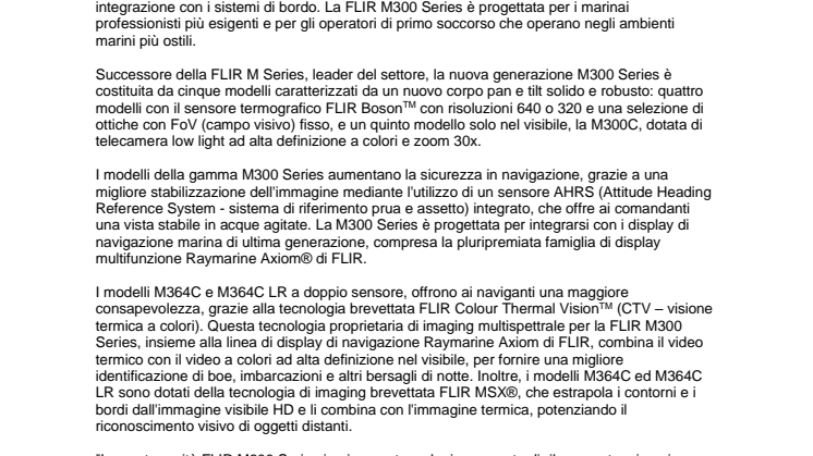 FLIR presenta le telecamere e termocamere marine M300 Series