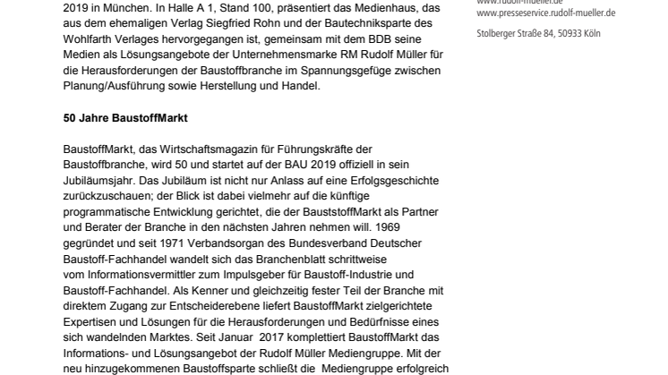 BAU 2019: RM Handelsmedien als Partner und Impulsgeber der Baustoffbranche