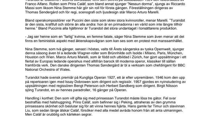 Turandot med världssopranen Nina Stemme