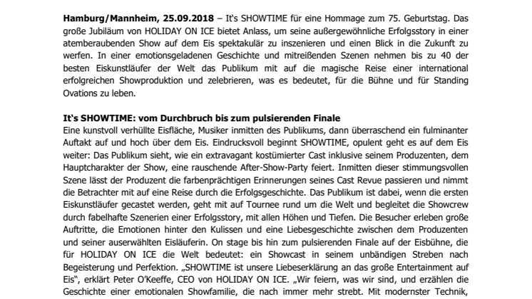 HOLIDAY ON ICE zelebriert mit seiner neuen Produktion SHOWTIME in Mannheim spektakuläre Highlights einer unvergleichlichen Erfolgsstory
