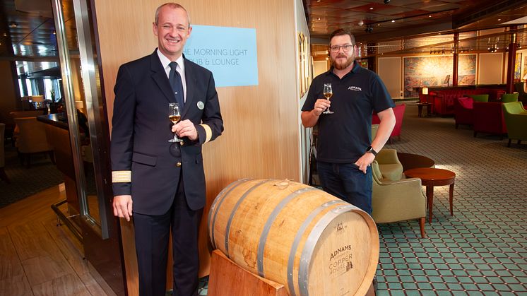 Adnams' Bradley Adnams with Fred. Olsen Cruise Lines Hotel Manager Iain Gibson 2