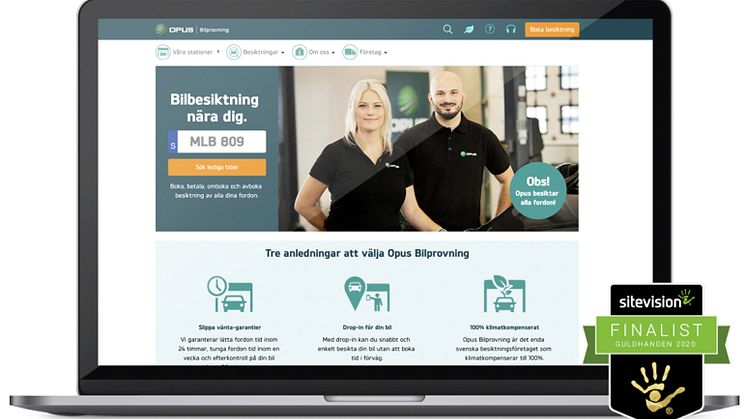 Opus Bilprovnings nya hemsida, opus.se, är finalist till Guldhanden.