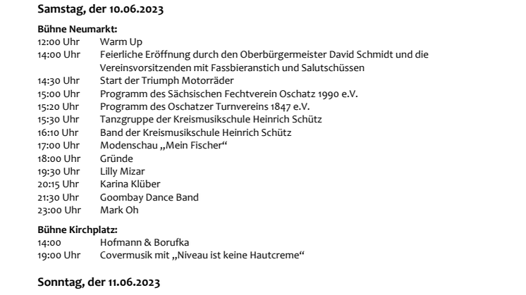 Programm Oschatzer Stadtfest 2023