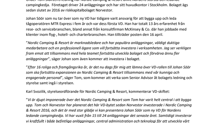 Johan Söör ny VD för Nordic Camping & Resort