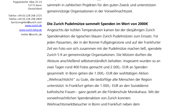 Zurich Spendenaktionen: Mit vereinten Kräften für den guten Zweck