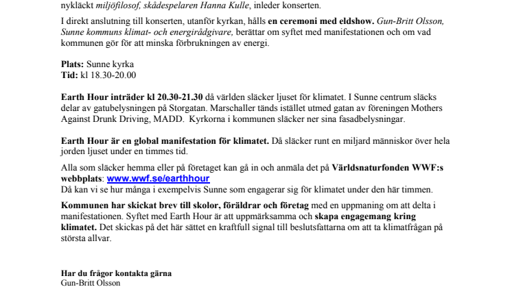 Konsert och eldshow manifesterar Earth Hour i Sunne