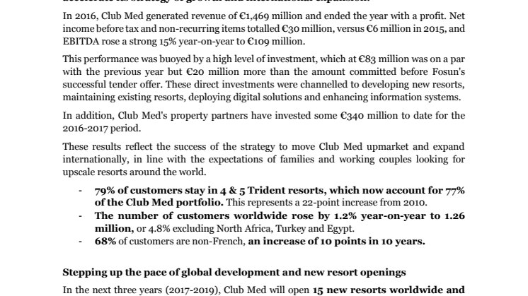 After a successful 2016,  Club Med is accelerating its growth in 2017