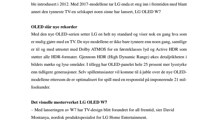 LG revolusjonerer TV-bransjen med supertynne OLED W7