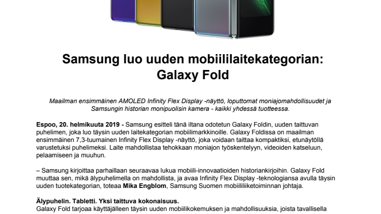 Samsung luo uuden mobiililaitekategorian: Galaxy Fold