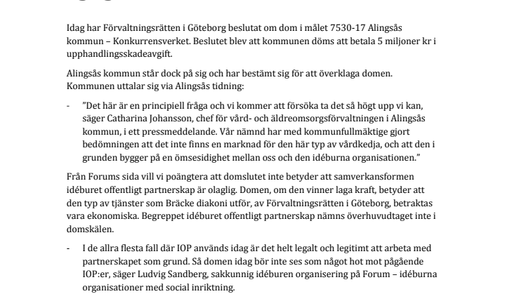 Idéburet offentligt partnerskap lagligt, trots domen mot Alingsås kommun