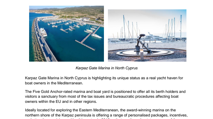 Boat Owners Benefit from Karpaz Gate Marina’s  Unique Yacht Haven Status
