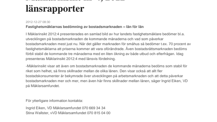 Mäklarinsikt nr 4, 2012 – länsrapporter