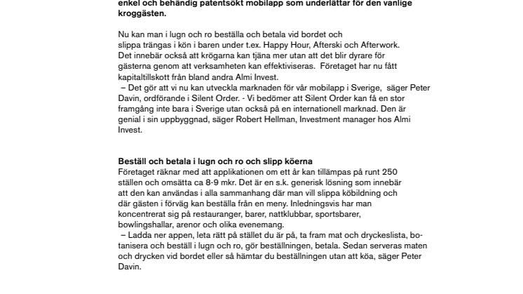 Innovativ bar- och restaurangapp lockar investerare