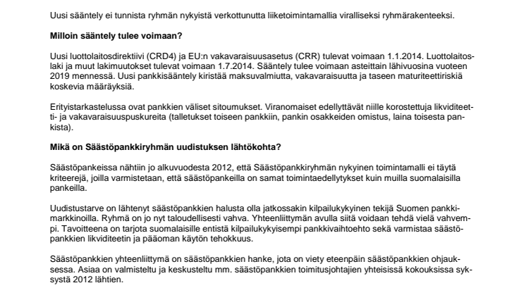 Lisätietoa medialle, Säästöpankkien yhteenliittymä