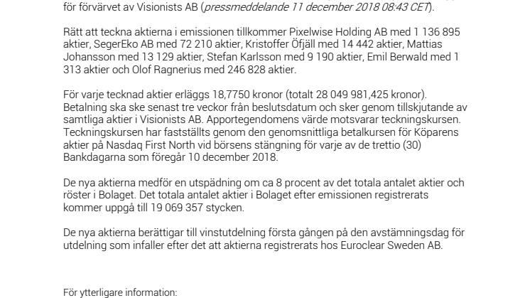 Kommuniké från extra bolagsstämma i Irisity AB (publ) 