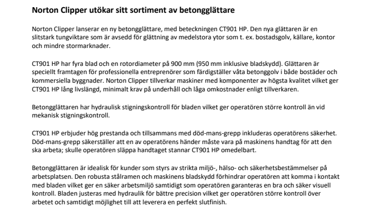 Norton Clipper utökar sitt sortiment av betongglättare