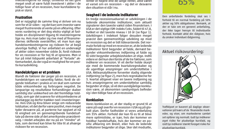 Barometer: Stadig forhøjet risiko for recession