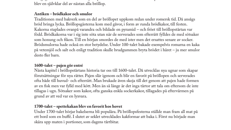 Sveriges bagare & konditorer Bilaga 1, bröllopstårtans historia