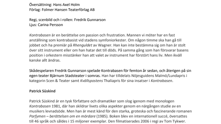 Kontrabasen – nypremiär för succémonologen med Fredrik Gunnarson