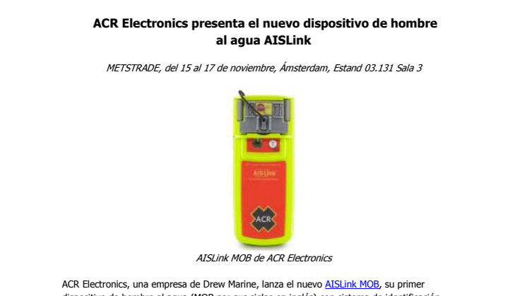 ACR Electronics presenta el nuevo dispositivo de hombre al agua AISLink