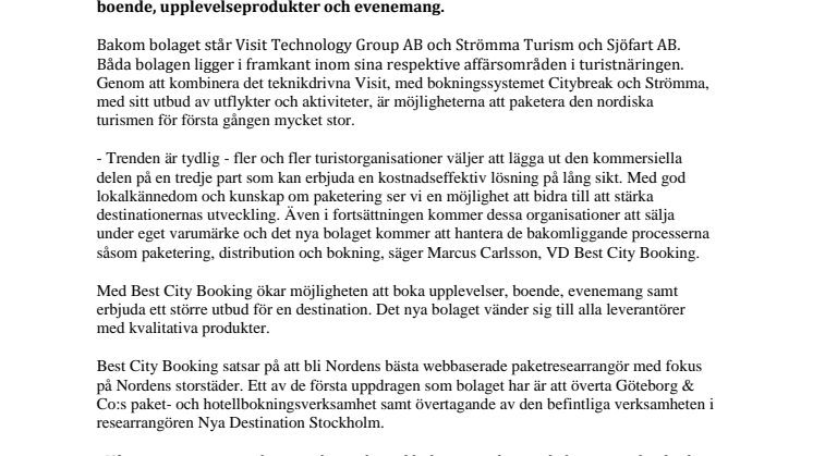 Turistbranschen får en ny partner i Best City Booking