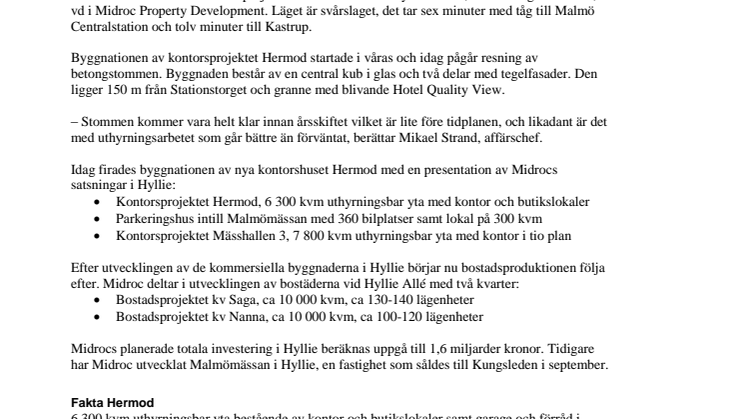 Midroc satsar på fortsatt utbyggnad i Hyllie