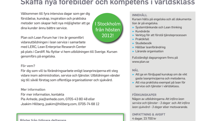 Lean Service Advanced - nu i Stockholm