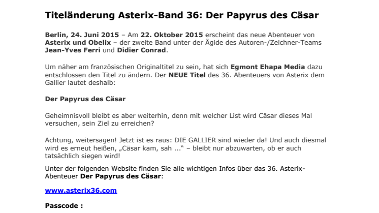 Titeländerung Asterix-Band 36: Der Papyrus des Cäsar 