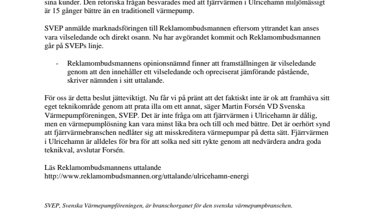 Ulricehamns Energi fälld för vilseledande påståenden  om värmepumpar