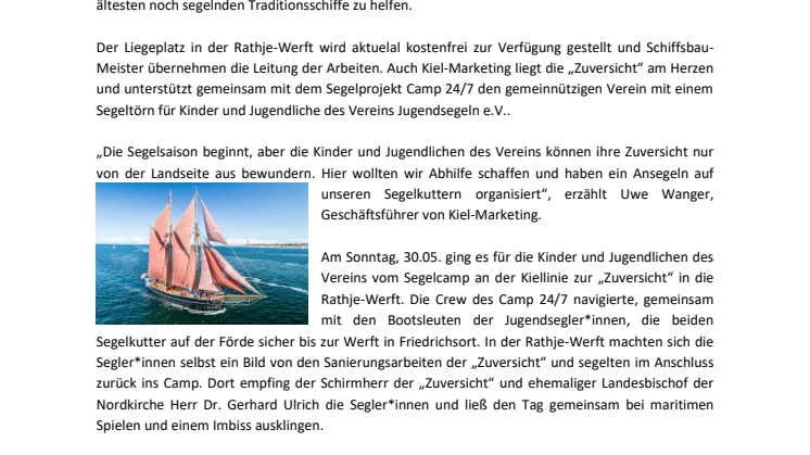 Pressemeldung: Ansegeln im Camp 24/7 für die Crew der Zuversicht