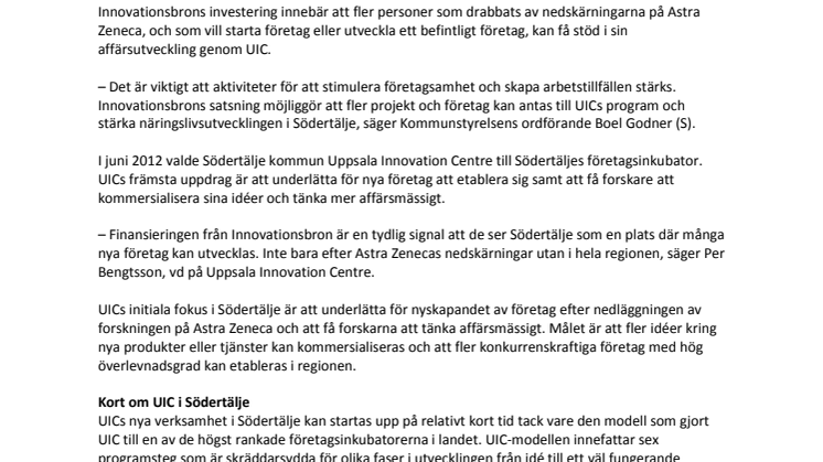 Innovationsbron satsar upp till sju miljoner kronor på UIC i Södertälje
