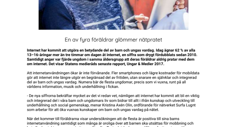 En av fyra föräldrar glömmer nätpratet