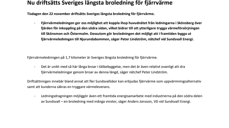 Nu driftsätts Sveriges längsta broledning för fjärrvärme