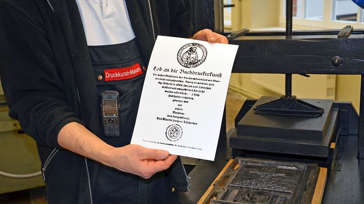 Beispieldruck an einer Spindelpresse