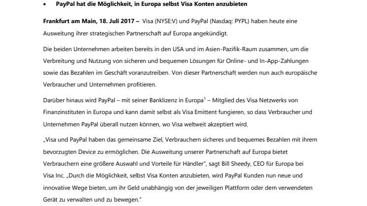 Visa und PayPal weiten Partnerschaft auf Europa aus