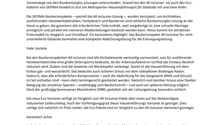 DOYMA-Pressemitteilung: Das vielseitige Hauseinführungs-Sortiment von DOYMA