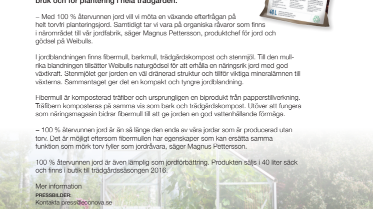 Weibulls lanserar 100 % återvunnen jord