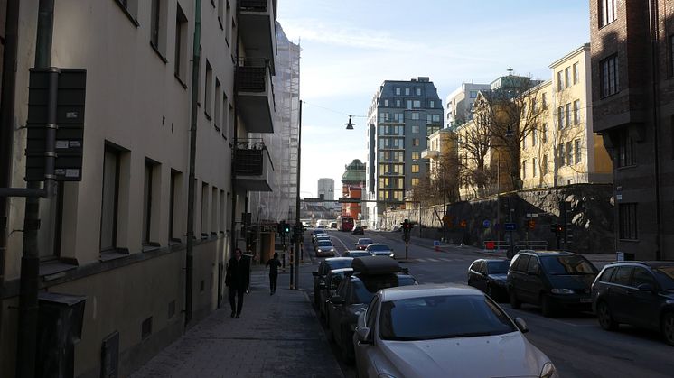Tegnérs Torn från Tegnérgatan mot Kungsholmen. Foto: Nordskiffer AB.
