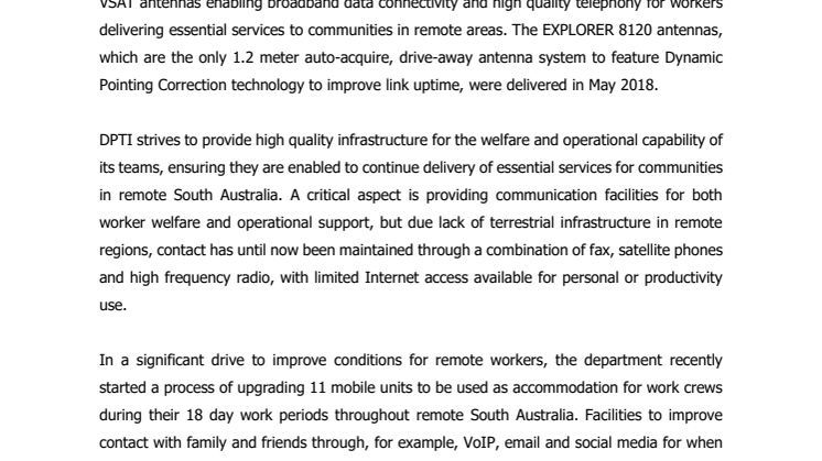 Cobham SATCOM: EXPLORER 8120 Chosen for Australian Remote Worker Welfare 