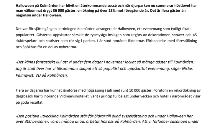 Besöksrekord för Kolmården under Halloween
